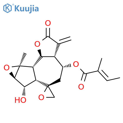 2-Butenoic acid, 2-methyl-, (2R,3'aR,4'R,6'aS,7'S,7'aR,8'aS,8'bS,8'cS)-decahydro-7'-hydroxy-8'a-methyl-3'-methylene-2'-oxospiro[oxirane-2,6'(2'H)-oxireno[2,3]azuleno[4,5-b]furan]-4'-yl ester, (2E)- (9CI) structure