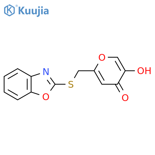 2-[(1,3-benzoxazol-2-ylsulfanyl)methyl]-5-hydroxy-4H-pyran-4-one structure