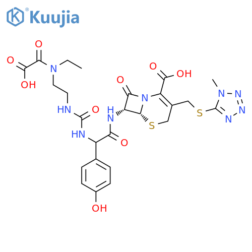 5-Thia-1-azabicyclo[4.2.0]oct-2-ene-2-carboxylicacid,7-[[(2R)-[[[[2-[(carboxycarbonyl)ethylamino]ethyl]amino]carbonyl]amino](4-hydroxyphenyl)acetyl]amino]-3-[[(1-methyl-1H-tetrazol-5-yl)thio]methyl]-8-oxo-,(6R,7R)- (9CI) structure