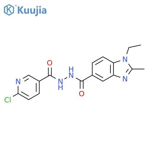 6-chloro-N'-(1-ethyl-2-methyl-1H-1,3-benzodiazole-5-carbonyl)pyridine-3-carbohydrazide structure