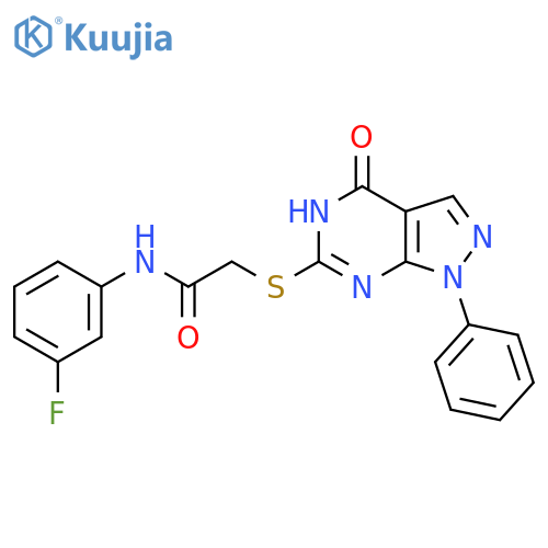 N-(3-fluorophenyl)-2-({4-oxo-1-phenyl-1H,4H,5H-pyrazolo3,4-dpyrimidin-6-yl}sulfanyl)acetamide structure