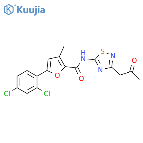 5-(2,4-dichlorophenyl)-3-methyl-N-3-(2-oxopropyl)-1,2,4-thiadiazol-5-ylfuran-2-carboxamide structure