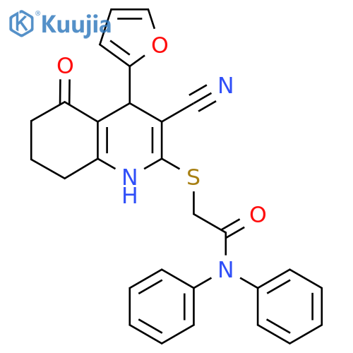 2-{3-cyano-4-(furan-2-yl)-5-oxo-1,4,5,6,7,8-hexahydroquinolin-2-ylsulfanyl}-N,N-diphenylacetamide structure