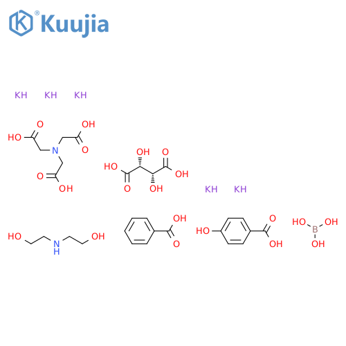 Glycine, N,N-bis(carboxymethyl)-, potassium salt, mixt. with boric acid (H3BO3) potassium salt, (2R,3R)-2,3-dihydroxybutanedioic acid potassium salt, 4-hydroxybenzoic acid monopotassium salt, 2,2'-iminobis[ethanol] and potassium benzoate (9CI) structure