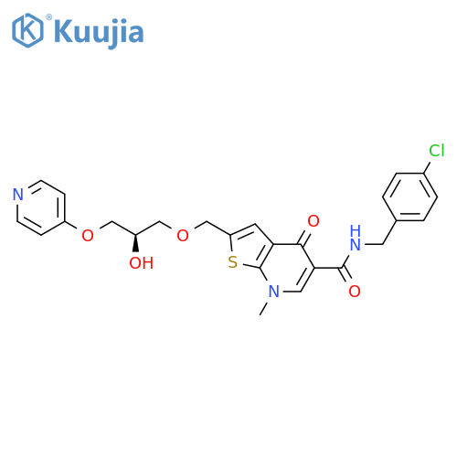 Thieno[2,3-b]pyridine-5-carboxamide, N-[(4-chlorophenyl)methyl]-4,7-dihydro-2-[[(2R)-2-hydroxy-3-(4-pyridinyloxy)propoxy]methyl]-7-methyl-4-oxo- structure