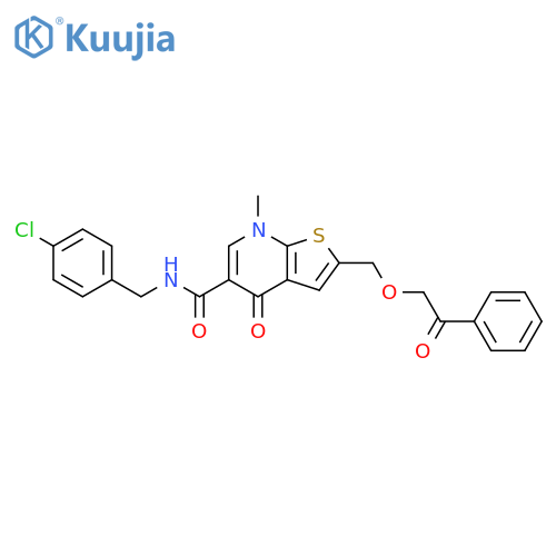 Thieno[2,3-b]pyridine-5-carboxamide,N-[(4-chlorophenyl)methyl]-4,7-dihydro-7-methyl-4-oxo-2-[(2-oxo-2-phenylethoxy)methyl]- structure