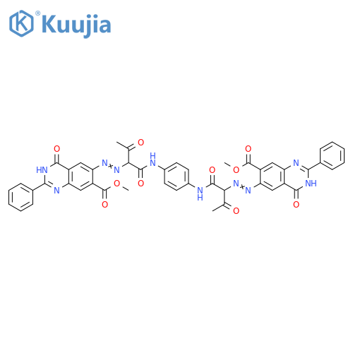 7-Quinazolinecarboxylic acid, 6-[2-[1-[[[4-[[2-[2-[3,4-dihydro-7-(methoxycarbonyl)-4-oxo-2-phenyl-6-quinazolinyl]diazenyl]-1,3-dioxobutyl]amino]phenyl]amino]carbonyl]-2-oxopropyl]diazenyl]-3,4-dihydro-4-oxo-2-phenyl-, methyl ester structure