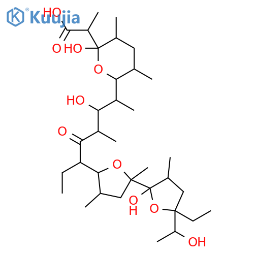 2H-Pyran-2-acetic acid,6-[(1S,2S,3S,5R)-5-[(2S,2'R,3'R,4S,5S,5'R)-5'-ethyloctahydro-2'-hydroxy-5'-[(1S)-1-hydroxyethyl]-2,3',4-trimethyl[2,2'-bifuran]-5-yl]-2-hydroxy-1,3-dimethyl-4-oxoheptyl]tetrahydro-2-hydroxy-a,3,5-trimethyl-, (aS,2R,3R,5S,6S)- (9CI) structure