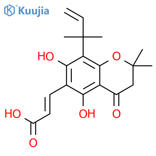 (2E)-3-[8-(1,1-dimethylprop-2-en-1-yl)-5,7-dihydroxy-2,2-dimethyl-4-oxo-3,4-dihydro-2H-chromen-6-yl]prop-2-enoic acid structure