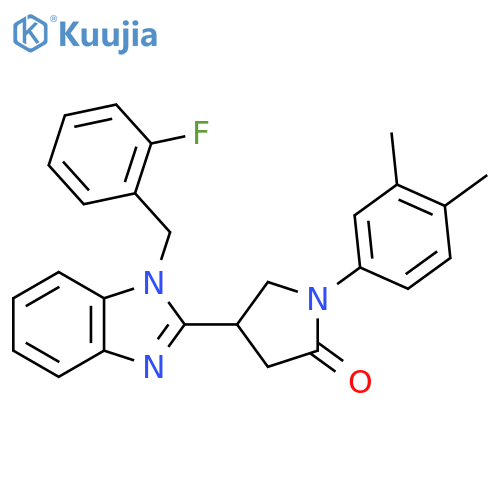 1-(3,4-dimethylphenyl)-4-{1-(2-fluorophenyl)methyl-1H-1,3-benzodiazol-2-yl}pyrrolidin-2-one structure