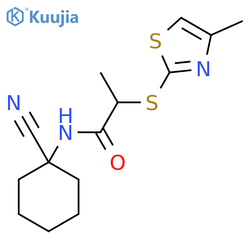 N-(1-cyanocyclohexyl)-2-(4-methyl-1,3-thiazol-2-yl)sulfanylpropanamide structure
