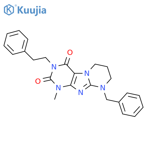9-benzyl-1-methyl-3-(2-phenylethyl)-1H,2H,3H,4H,6H,7H,8H,9H-pyrimido1,2-gpurine-2,4-dione structure