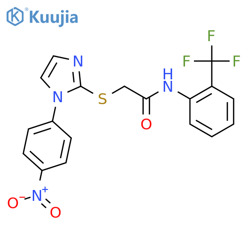 2-{1-(4-nitrophenyl)-1H-imidazol-2-ylsulfanyl}-N-2-(trifluoromethyl)phenylacetamide structure
