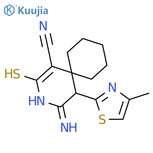 4-imino-5-(4-methyl-1,3-thiazol-2-yl)-2-sulfanyl-3-azaspiro5.5undec-1-ene-1-carbonitrile structure