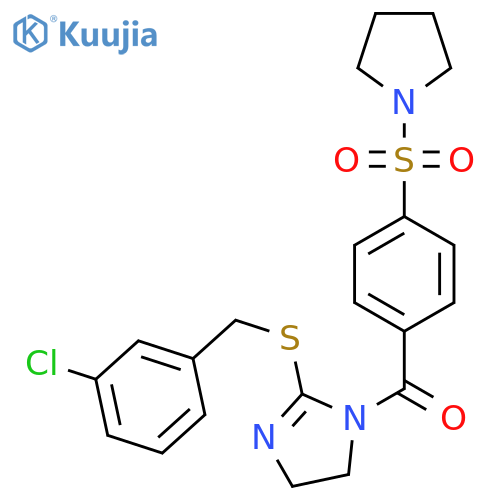 2-{(3-chlorophenyl)methylsulfanyl}-1-4-(pyrrolidine-1-sulfonyl)benzoyl-4,5-dihydro-1H-imidazole structure