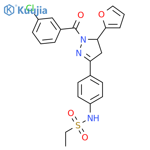 N-{4-1-(3-chlorobenzoyl)-5-(furan-2-yl)-4,5-dihydro-1H-pyrazol-3-ylphenyl}ethane-1-sulfonamide structure
