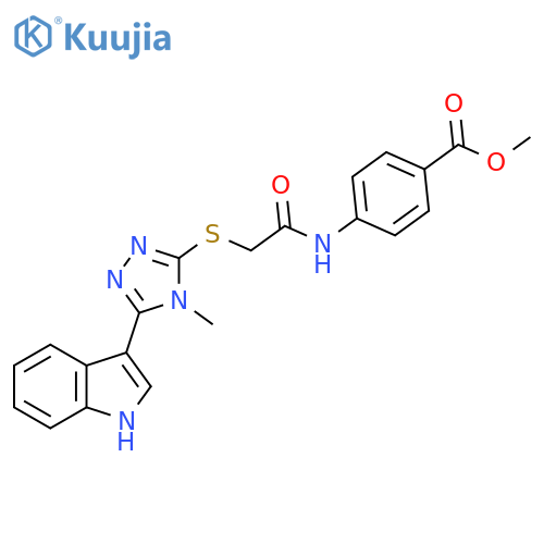 methyl 4-(2-{[5-(1H-indol-3-yl)-4-methyl-4H-1,2,4-triazol-3-yl]sulfanyl}acetamido)benzoate structure