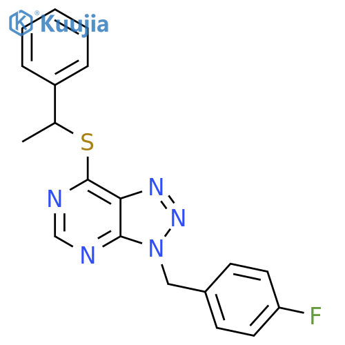3-(4-fluorophenyl)methyl-7-(1-phenylethyl)sulfanyl-3H-1,2,3triazolo4,5-dpyrimidine structure