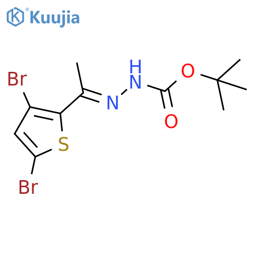 tert-butyl 2-(1-(3,5-dibromothiophen-2-yl)ethylidene)hydrazinecarboxylate structure