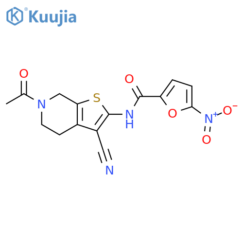 N-{6-acetyl-3-cyano-4H,5H,6H,7H-thieno2,3-cpyridin-2-yl}-5-nitrofuran-2-carboxamide structure