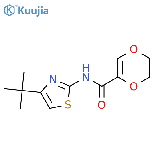 N-(4-tert-butyl-1,3-thiazol-2-yl)-5,6-dihydro-1,4-dioxine-2-carboxamide structure