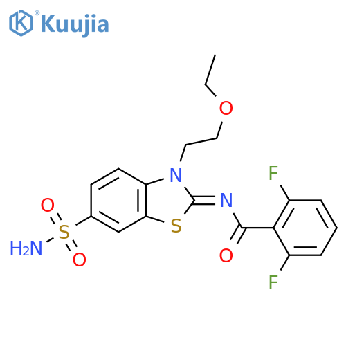 N-(2Z)-3-(2-ethoxyethyl)-6-sulfamoyl-2,3-dihydro-1,3-benzothiazol-2-ylidene-2,6-difluorobenzamide structure