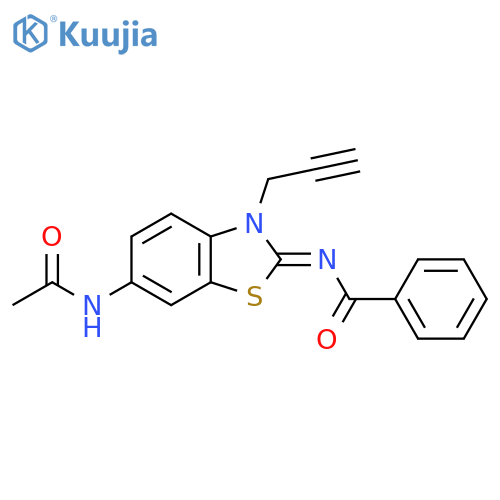 N-(2Z)-6-acetamido-3-(prop-2-yn-1-yl)-2,3-dihydro-1,3-benzothiazol-2-ylidenebenzamide structure