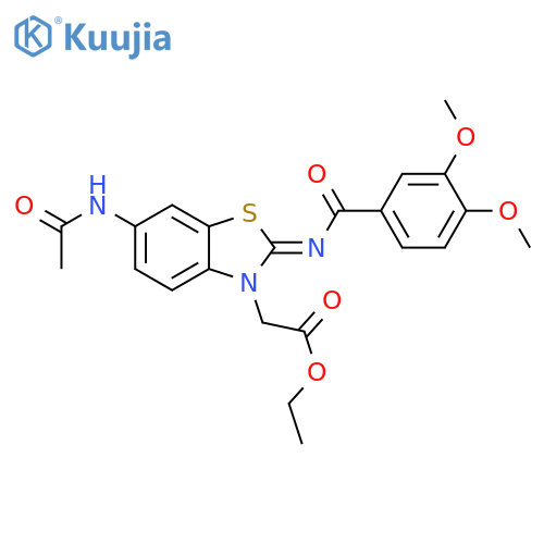 ethyl 2-(2Z)-2-(3,4-dimethoxybenzoyl)imino-6-acetamido-2,3-dihydro-1,3-benzothiazol-3-ylacetate structure