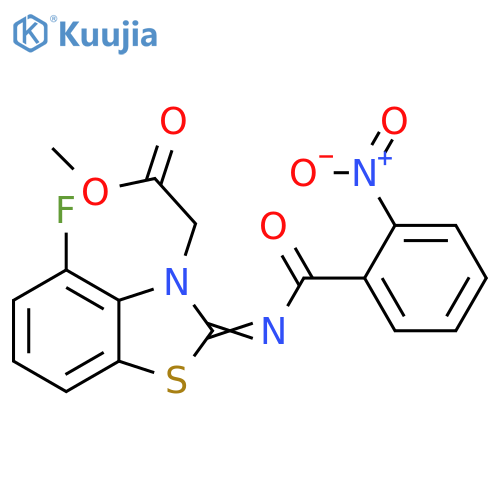 methyl 2-(2E)-4-fluoro-2-(2-nitrobenzoyl)imino-2,3-dihydro-1,3-benzothiazol-3-ylacetate structure