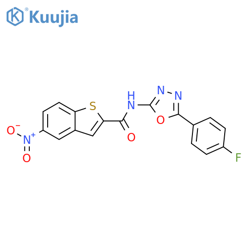 N-5-(4-fluorophenyl)-1,3,4-oxadiazol-2-yl-5-nitro-1-benzothiophene-2-carboxamide structure