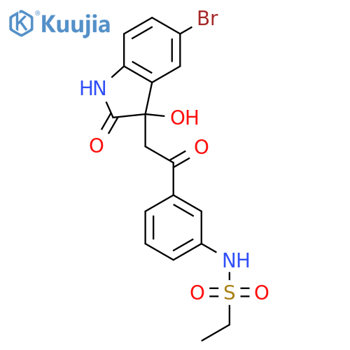 N-{3-2-(5-bromo-3-hydroxy-2-oxo-2,3-dihydro-1H-indol-3-yl)acetylphenyl}ethane-1-sulfonamide structure