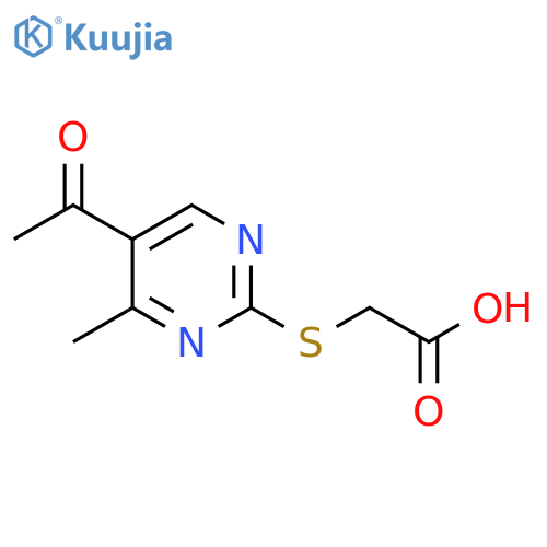 2-[(5-acetyl-4-methylpyrimidin-2-yl)sulfanyl]acetic acid structure