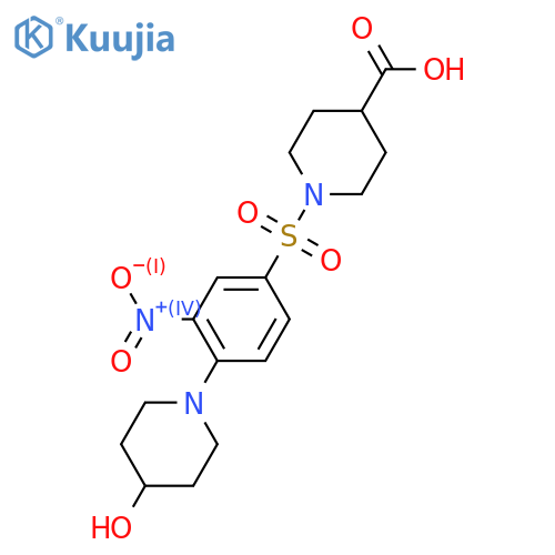 1-([4-(4-HYDROXYPIPERIDINO)-3-NITROPHENYL]SULFONYL)-4-PIPERIDINECARBOXYLIC ACID structure