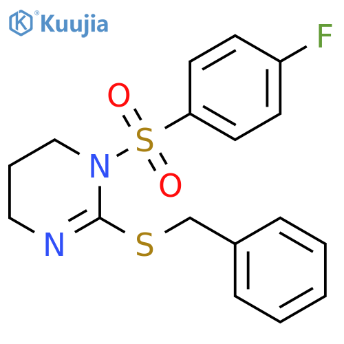 2-(Benzylsulfanyl)-1-(4-fluorophenyl)sulfonyl-1,4,5,6-tetrahydropyrimidine structure