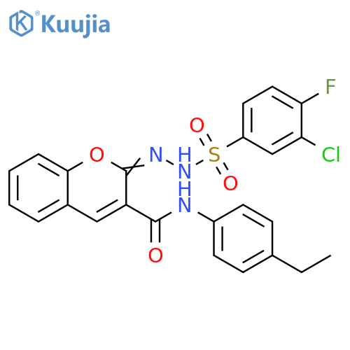 (2Z)-2-(3-chloro-4-fluorobenzenesulfonamido)imino-N-(4-ethylphenyl)-2H-chromene-3-carboxamide structure