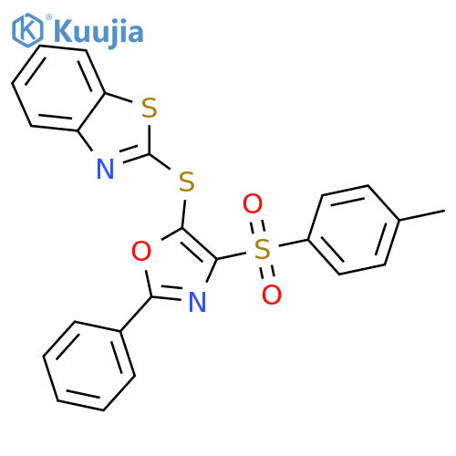 2-{4-(4-methylbenzenesulfonyl)-2-phenyl-1,3-oxazol-5-ylsulfanyl}-1,3-benzothiazole structure