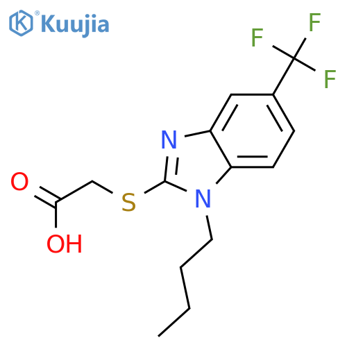 2-{1-butyl-5-(trifluoromethyl)-1H-1,3-benzodiazol-2-ylsulfanyl}acetic acid structure