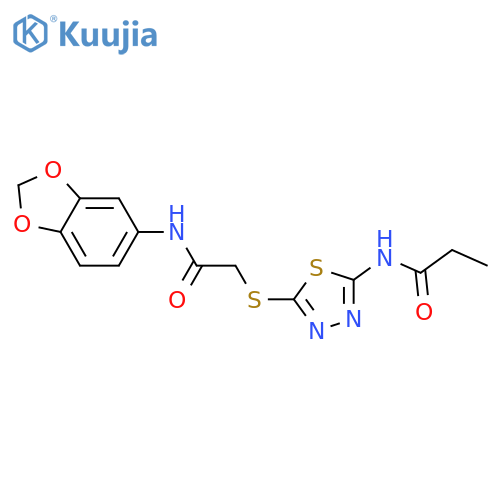 N-5-({(2H-1,3-benzodioxol-5-yl)carbamoylmethyl}sulfanyl)-1,3,4-thiadiazol-2-ylpropanamide structure