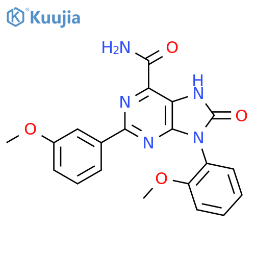 9-(2-methoxyphenyl)-2-(3-methoxyphenyl)-8-oxo-8,9-dihydro-7H-purine-6-carboxamide structure