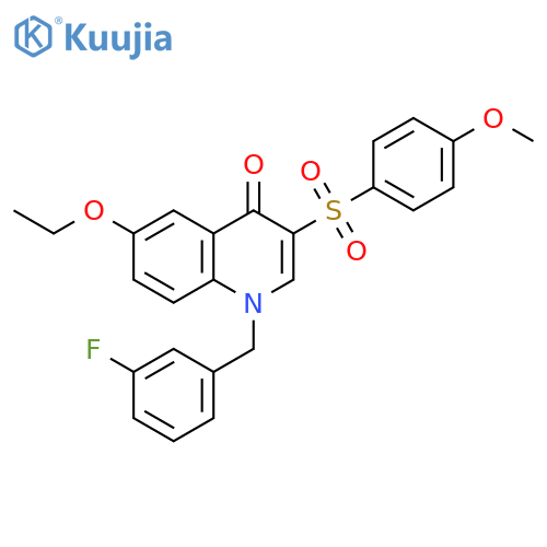 6-ethoxy-1-(3-fluorophenyl)methyl-3-(4-methoxybenzenesulfonyl)-1,4-dihydroquinolin-4-one structure