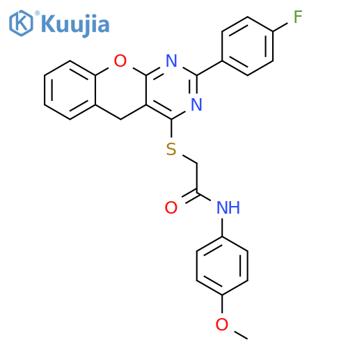 2-{2-(4-fluorophenyl)-5H-chromeno2,3-dpyrimidin-4-ylsulfanyl}-N-(4-methoxyphenyl)acetamide structure