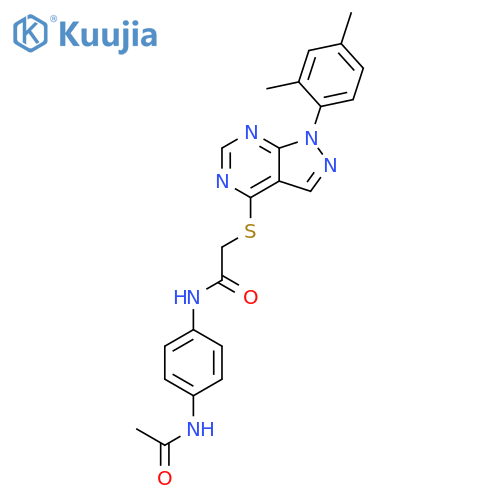 2-{1-(2,4-dimethylphenyl)-1H-pyrazolo3,4-dpyrimidin-4-ylsulfanyl}-N-(4-acetamidophenyl)acetamide structure