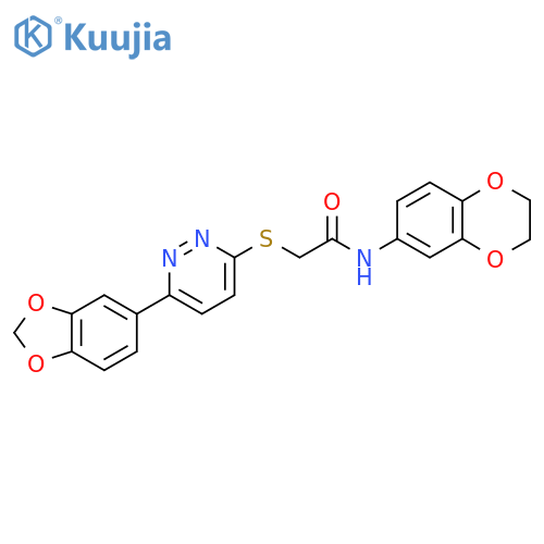 2-{6-(2H-1,3-benzodioxol-5-yl)pyridazin-3-ylsulfanyl}-N-(2,3-dihydro-1,4-benzodioxin-6-yl)acetamide structure