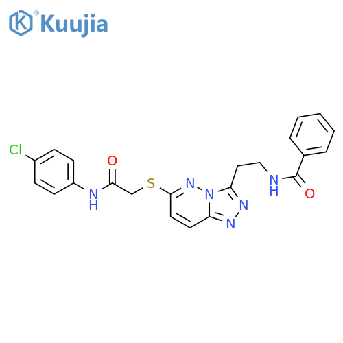 N-{2-6-({(4-chlorophenyl)carbamoylmethyl}sulfanyl)-1,2,4triazolo4,3-bpyridazin-3-ylethyl}benzamide structure