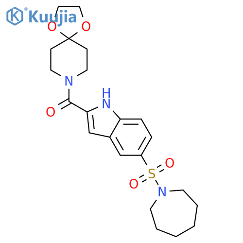 1,4-Dioxa-8-azaspiro[4.5]decane,8-[[5-[(hexahydro-1H-azepin-1-yl)sulfonyl]-1H-indol-2-yl]carbonyl]- structure