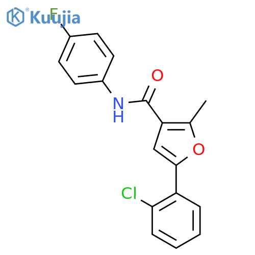 5-(2-chlorophenyl)-N-(4-fluorophenyl)-2-methylfuran-3-carboxamide structure