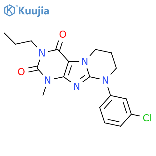 9-(3-chlorophenyl)-1-methyl-3-propyl-1H,2H,3H,4H,6H,7H,8H,9H-pyrimido1,2-gpurine-2,4-dione structure