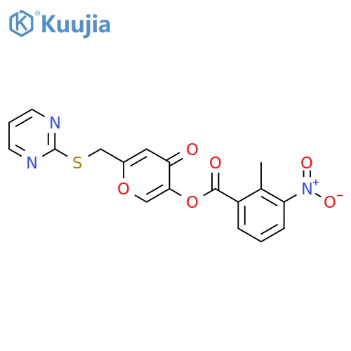 4-oxo-6-(pyrimidin-2-ylsulfanyl)methyl-4H-pyran-3-yl 2-methyl-3-nitrobenzoate structure