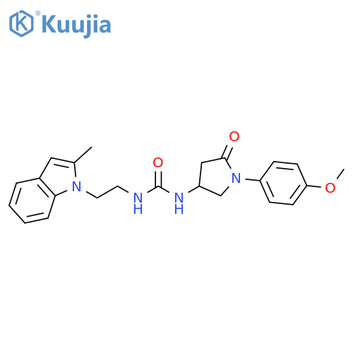 1-1-(4-methoxyphenyl)-5-oxopyrrolidin-3-yl-3-2-(2-methyl-1H-indol-1-yl)ethylurea structure