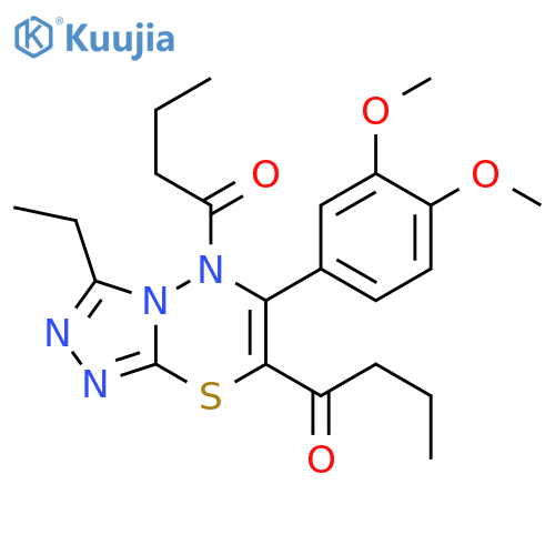 1-7-butanoyl-6-(3,4-dimethoxyphenyl)-3-ethyl-5H-1,2,4triazolo3,4-b1,3,4thiadiazin-5-ylbutan-1-one structure